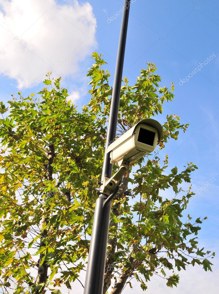 Telecamera di sicurezza installata su una villetta con giardino